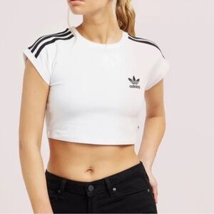 Adidas 3 stripe crop top white